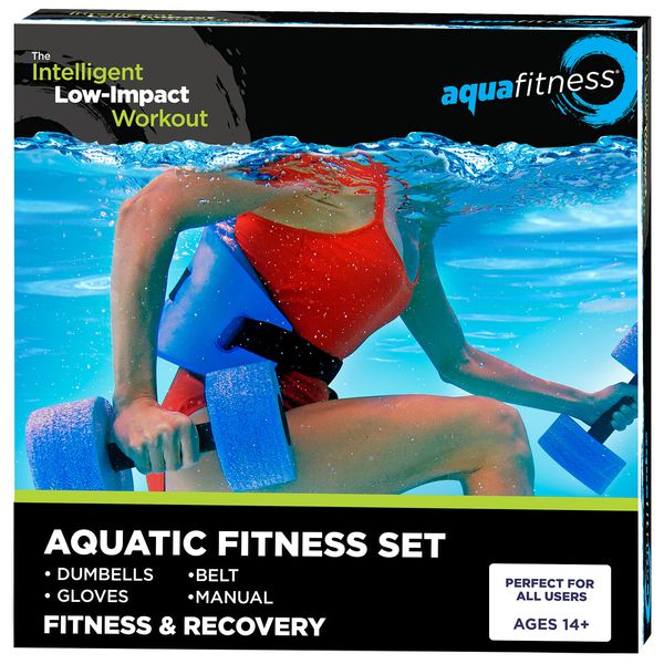 Aqua 6-Piece Fitness Set - Adult Water Aerobics Equipment for Pool - Includes Aquatic Swim Belt, Resistance Gloves, and Dumbbells