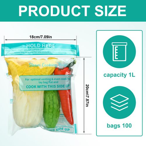 Resurhang 30 Pcs Zipper Microwave Steam Bags Reusable Steam Cooking Bags for Vegetables Potatoes and Meat