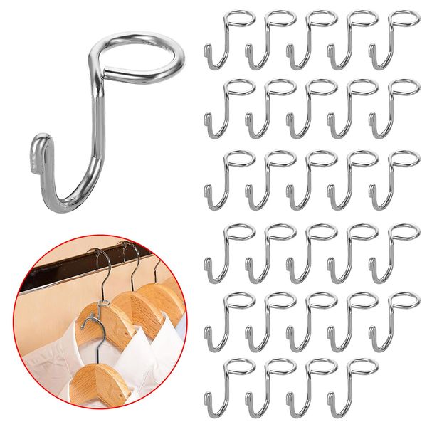 Sumnacon Hanger Connecting Hooks, Stainless Steel Joint Hooks, Wardrobe Storage, Space Utilization, Clothing Storage, Connecting Hooks, Space Saving, Pack of 30, Silver