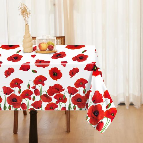 2 PCS Poppy Plastic Tablecloths, Disposable Flower Table Cover Party Decoration for Birthday Party Outdoor Picnic, 51 X 87 Inches