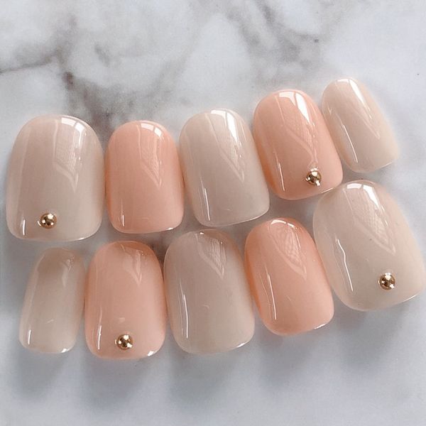 Nail tips ♪ Size order nail tips ♪ Art nail tips ♪ Coming-of-age nail tips, bridal nail tips, wedding nails ☆♪ Simple nail tips for short, short, small nails, oval and round nails ☆<br> [910] Beige Varie simple nails