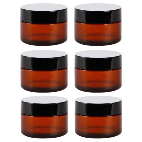 GJTr Hand Cream Containers, Light Filtering Jar, Glass Bottle, Refill, Amber, Brown, 1.8 oz (50 g), Set of 6