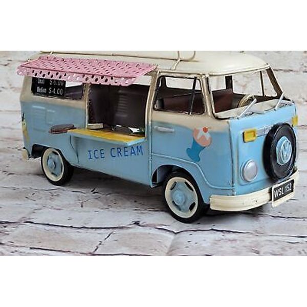 Handmade metal car model Icecream Truck Pink Antique Ice Cream Artwork Music Box