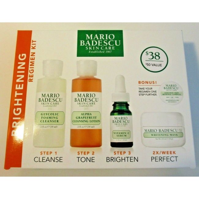 Mario Badescu Brightening Regimen Kit 3 step skincare plus mask and bonus gift