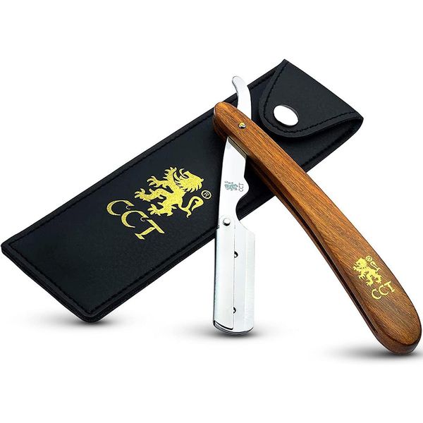 The Cambridge Cutthroat® Cut Throat Razor Kit Missanda Hardwood & Stainless Steel Professional Barber Razor, Premium Single Blade Straight Edge Razor, Moustache & Beard Shaper, Travel Pouch Included