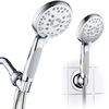 AquaSpa High Pressure 6-Setting Luxury Handheld Shower Head with Extra Wall Bracket, Chrome Finish