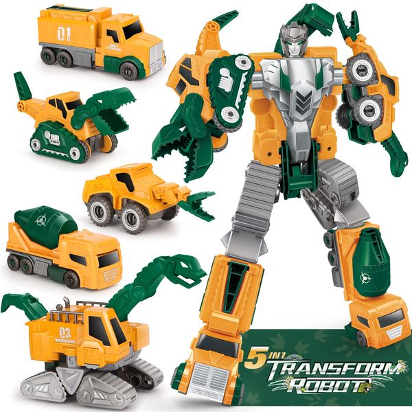 Dreamon 5 in 1 Transformers Toys for Kids, Robot Car Toy, Dinosaurs Construction Vehicles Transform Robot Toy, Robot Toys Ages 5 6 7 8 for Boys and Girls