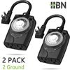 HBN 2 PCS 24Hr Mechanical Outdoor Timer Waterproof 2 Grounded Outlets For Lights