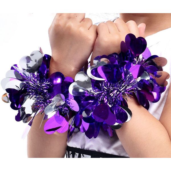 Cheerleading Pom Pom Cheers Handblume 8Pcs Metallfolie Cheerleader Pompons Armband Elastisches für Kinder, Erwachsene, Party Bühnenauftritte Cheerleading Erhöhen Sie die Atmosphäre