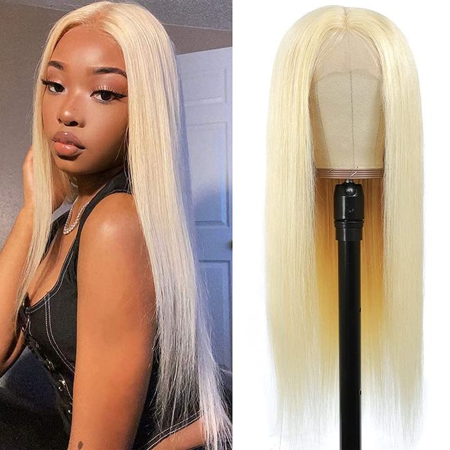 Blonde Human Hair Wigs 613 Lace Front Wig Human Hair Middle Part Pre Plucked Natural Hairline Lace Frontal Wig with Baby Hair 150% Density Straight Wigs For Women (16 Inch, Blonde(straight))