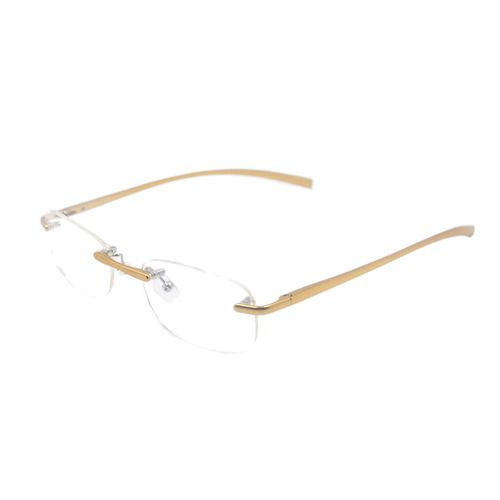 Henghao Reading Glasses Blue Light Cut Lightweight Aluminum Frame Rimless Reading Glasses Fashionable Reading Glasses Senior Glasses H6021 (Gold, +3.50)