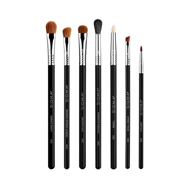 Sigma Beauty Basic Eye Makeup Brush Set – Classic Eye Makeup Brushes with Premium Fibers and Sleek, Durable Handles for Eyeliner, Eyeshadow, & Eyebrows, Includes 7 Black Makeup Brushes