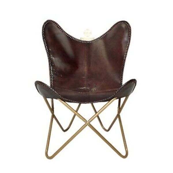 Indian Leather Butterfly Chair–Openable Iron Stand Leather Lounge Chair PL2-281