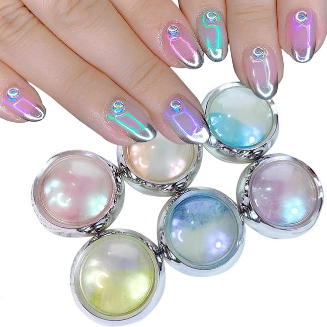 Mermaid Chrome Nail Powder Aurora Nail Glitter Nail Art Decoration Allstarry Nail Powder for Gel Polish Mirror Effect Pigment Chrome Iridescent Aurora Nail Supplies for Women