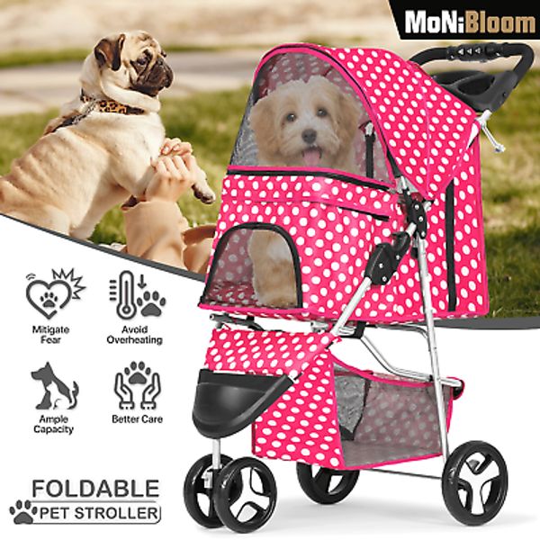 Pet Stroller Foldable Dog Travel Carrier Breathable Mesh 3 Wheels + Cup Holder