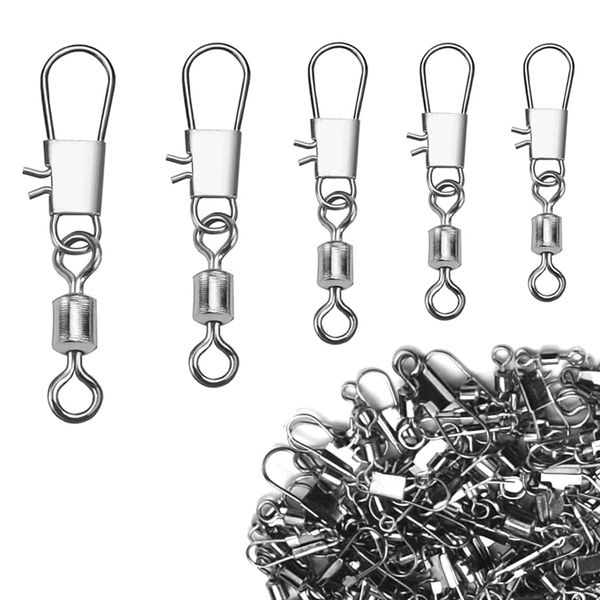 XIATIAN Fishing Swivels and Clips, 95pcs Stainless Steel Barrel Fishing Swivels with Safety Snaps, Connector Clips Solid Rings High Strength Swivels Fishing Tackle, Fishing Swivels 2# 4# 6# 8# 10#