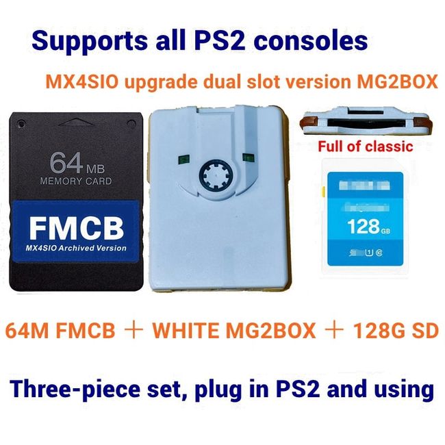 256G/128G/64G Combo + PS2 MX4SIO Dual Slot Edition TF SD Card Adapter For  PS2 + 128M Fortuna FMCB Card For Slim Console OPL1.2.0