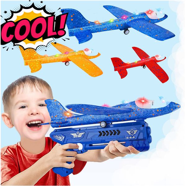 Extra Large 3 Pack Glider Plane Catapult Toy, Outdoor Flying Plane Gun + LED