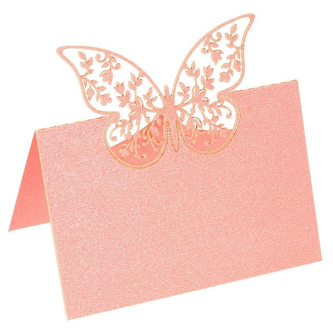 PATIKIL 25pcs Hollow Butterfly Cut Design Table Name Place Cards Blank Cards for Wedding Party Seat Cards Light Pink