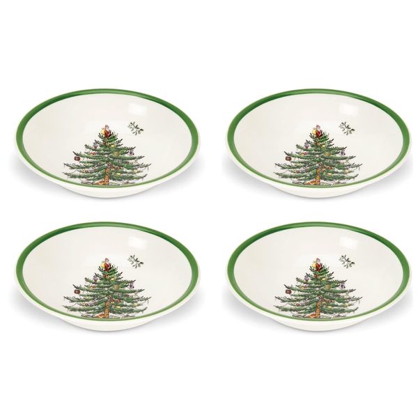 Spode Christmas Tree Ascot Cereal Bowls | Set of 4 | Use for Breakfast, Oatmeal, Cereal, or Soup | Made of Fine Earthenware | Measures 8-Inch| Dishwasher and Microwave Safe