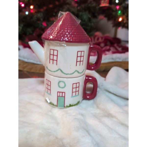 Anthropology Cozy House Teapot Tower Tea for One Stackable Teapot Teapot