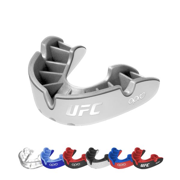 OPRO Silver Level UFC Adult and Kids Sports Mouthguard with Case, Kids Gum Shield Featuring Revolutionary Fitting Technology for UFC, MMA, Boxing, BJJ and Other Combat Sports (Silver, Youth)