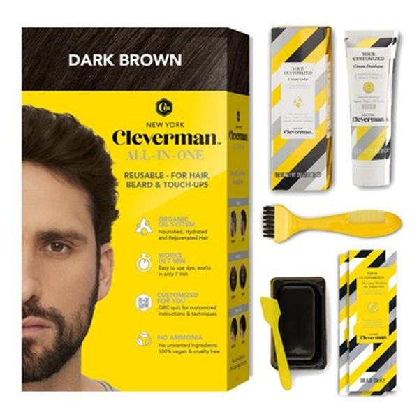 Cleverman Dark Brown Hair & Beard Dye Kit for Men -