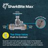 SharkBite 1 2 x 1 2 x 1 4 Inch Brass Push Tee Stop Valve Compression Fitting