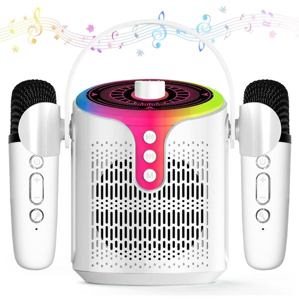 Karaoke Machine, Portable Karaoke Speaker for Adults Kids, Mini Bluetooth Speaker with 2 Wireless Mics and Dynamic Lights, Ideal Gifts Toys for Girls Boys Family Home Party