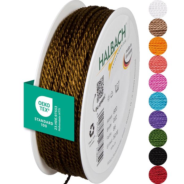 Halbach Seidenbänder 600 Cord, Brown, 2 mm
