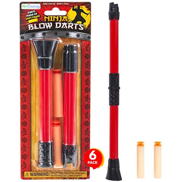 ArtCreativity Ninja Blow Darts, Set of 6 Blasters with 2 Darts Each, Ninja Toys for Kids, Fun Halloween Costume Accessories, Best Ninja Birthday Party Favors, Blowdart Goodie Bag Fillers