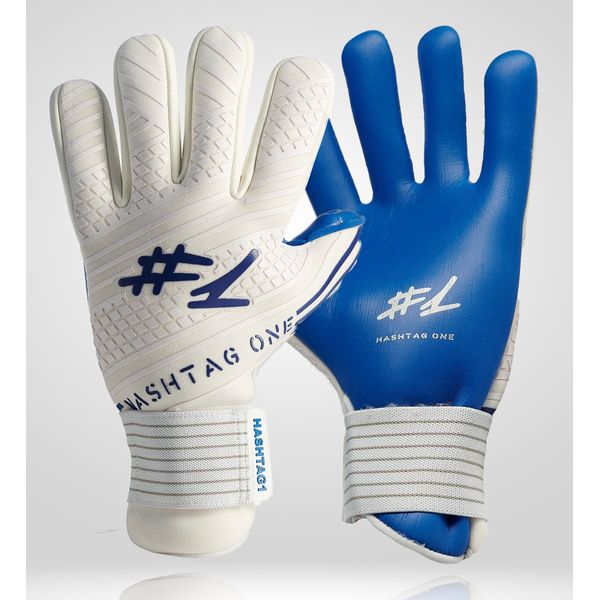 #1 Hashtag One Profi Grip Torwarthandschuhe für Erwachsene, Kinder Torwarthandschuhe, Fußballhandschuhe Herren, Torwarthandschuhe Kinder, Diverse Größe und Farben (5 Blue White)