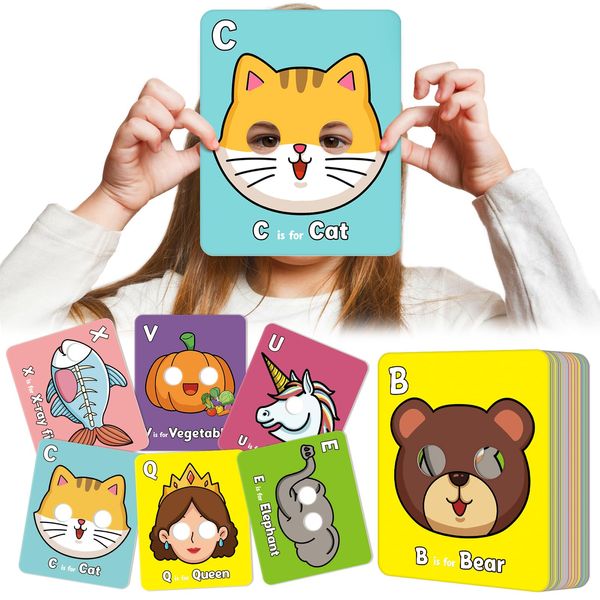 Broytain Alphabet Flash Cards,Giant ABC Animal Flash Cards for Toddler 3-5,26 Lowercase and Uppercase Letter Cards,Educational Learning Games for Kids,Preschool Kindergarten Toys