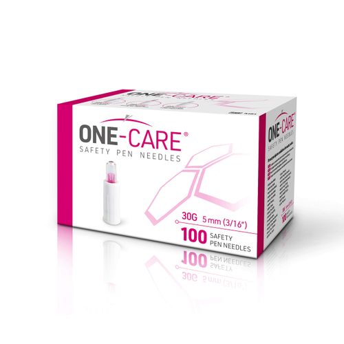 MediVena ONE-CARE Safety Pen Needles, 30G, 5mm, Box of 100, Compatible with Most Pen Injectors