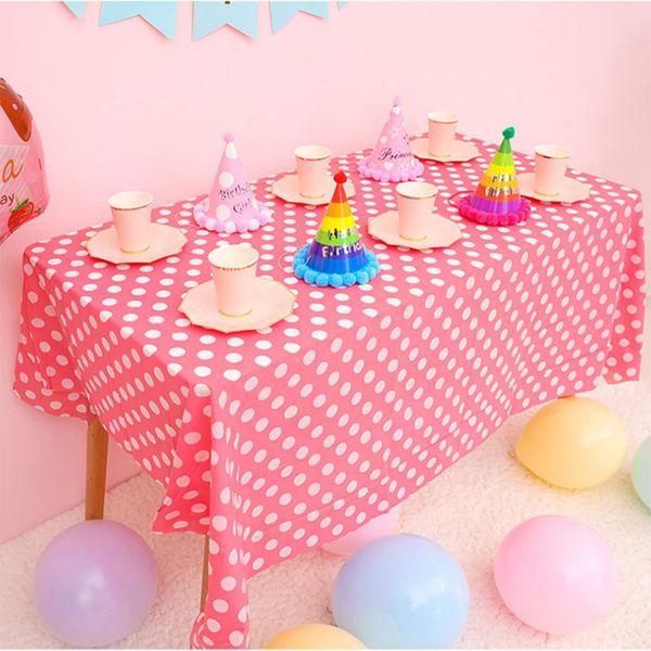 ZJDHPTY 3Pack Minnie Mouse Table Cloth Plastic Disposable Tablecloths for Rectangle Tables Pink Polka Dot Table Cloth for Parties Size 54x108 Inch (Pink+White dots)