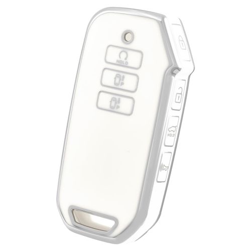 OFF WE GO for Kia Key Fob Cover, Soft TPU Protection Key Fob Case Compatible with Kia EV6 K5 Seltos Carnival Dl3 Mq4 7 Button Smart Remote Car Key Shell Holder (Silver White)