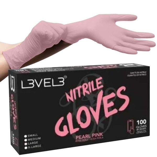 BARBER SALON BEAUTY L3VEL3 HAIR NITRILE DISPOSABLE GLOVES MEDIUM 100 PC PINK