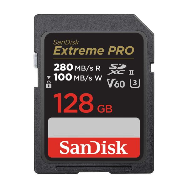 SanDisk Extreme PRO SDSDXEP-128G-GHJIN SD Card, 128 GB, SDXC, Class 10, UHS-II, V60, Max Read 280 MB/s, New Packaging