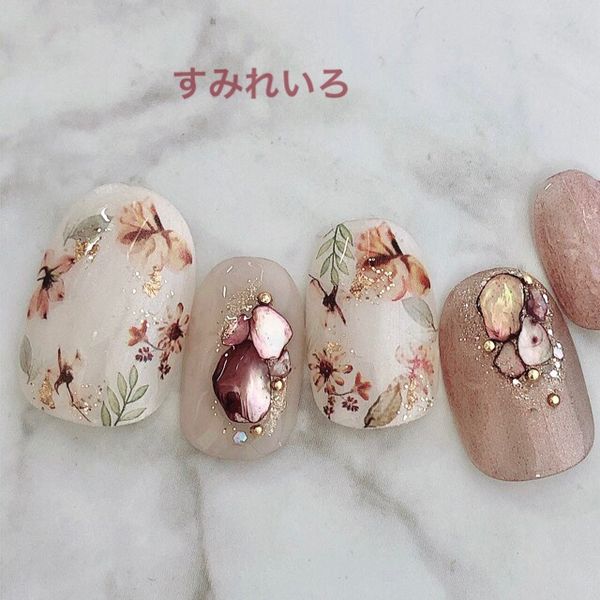 Nail tips False nails Bridal nails Cute Short Long design Summer nails Nail Presents Short nails Small nails Large nails Berry short Chibi nails Adult nails False nails Office nails Simple [1848] Holothier Brown Autumn Flower Shell