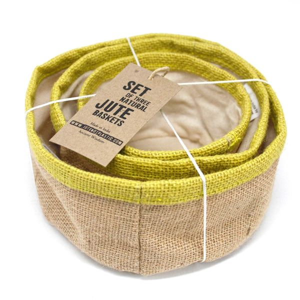 Ancient Wisdom Set of 3 Natural Jute Baskets - Olive