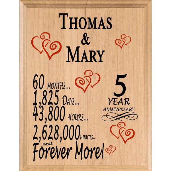 Personalized 5 Year Anniversary Gift CUSTOM MAPLE 5th Year for Her Him or Couple