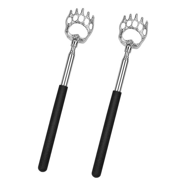 Samcos Grandson Hand Eggplant Hand Set of 2 Telescopic Back Scrubbing Brush, Easy to Carry, Stainless Steel, Reach Itch Places (Black)