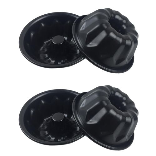 LoveDeal Mini Bundt Cake Pan for Baking 4 Inch, Nonstick Metal Fluted Cake Pan, Carbon Steel Samll Pound Mold for Cupcake, Muffin, Brownie, Kugelhopf, Jello - Black,4Pcs Per Pack
