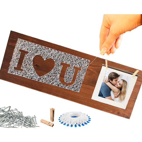 StuckART© BASTELSET HOLZ Erwachsene mit Vorlagen ✪ Geschenk außergewöhnlich ✪ DIY String Art Set Basteln Geschenk für Frauen Männer Freund Freundin Familie Geschenk-Set Einrichtungs-DEKO Dekoration