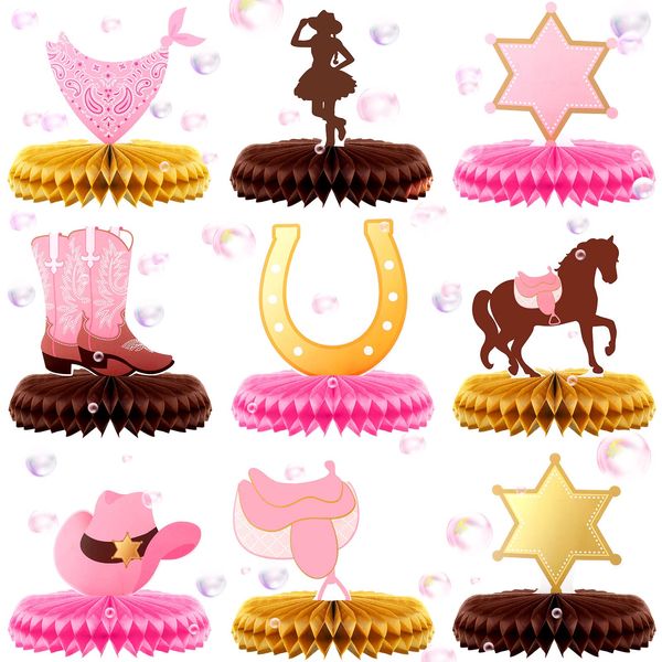 9 Pieces Cowgirl Decorations Cowgirl Themed Honeycomb Table Decor Paper Cowgirl Honeycomb Centerpieces Western Theme Party Decorations Cowgirl Honeycomb Western Decorations for Birthday Baby Shower