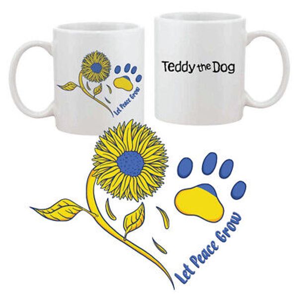 Teddy the Dog Let Peace Grow Coffee Mug  Benefits Ukraine Pets Cup Ltd Edition