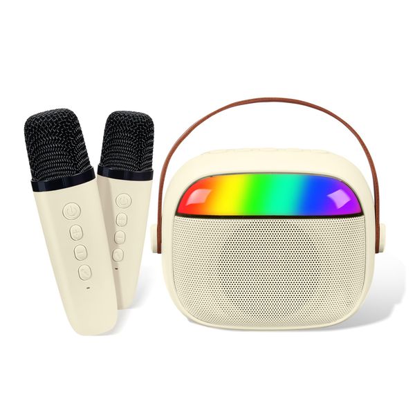 EYTSE Mini Karaoke Machine for Kids, White Mini Portable Karaoke Speaker Machine with 2 Wireless Mics and Lights for Girls Boy Ages 4,5,6,7,8,9,10,12+ Home Party