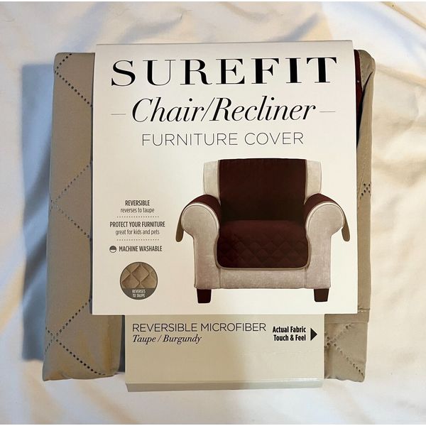 Sure Fit Pet Furniture Protector Recliner/Chair Cover Reversible Taupe Burgundy