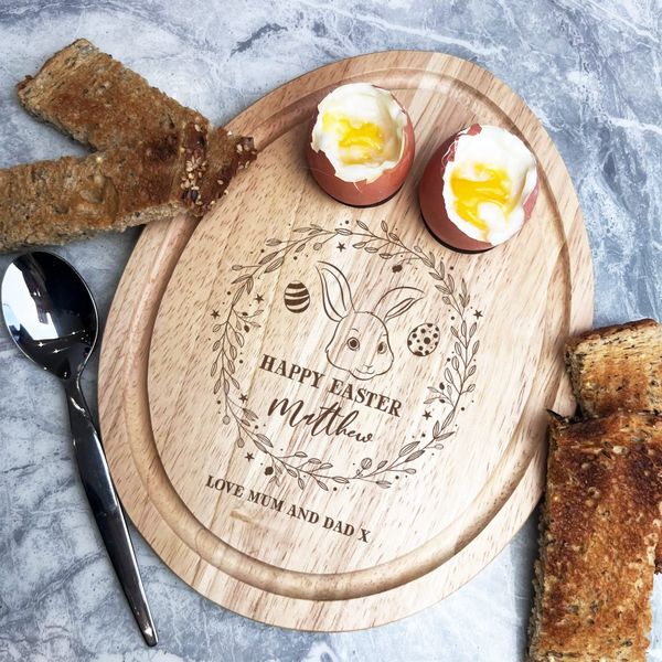 Fingerprint Designs Easter Bunny Boy Wreath Egg Personalised Gift Toast Egg Breakfast Serving Board