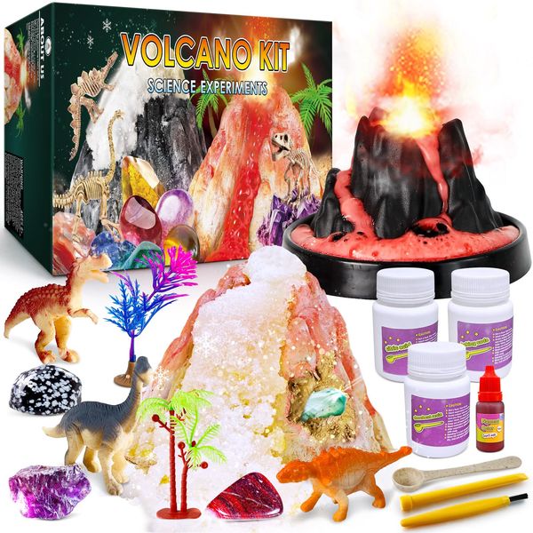 UNGLINGA Erupting Volcano Science Kit for Kids, Gemstone Digging Volcano, Snow Eruption Volcano, Chemistry Experiment Lab STEM Projects Scientific Toys Gift for Boys & Girls